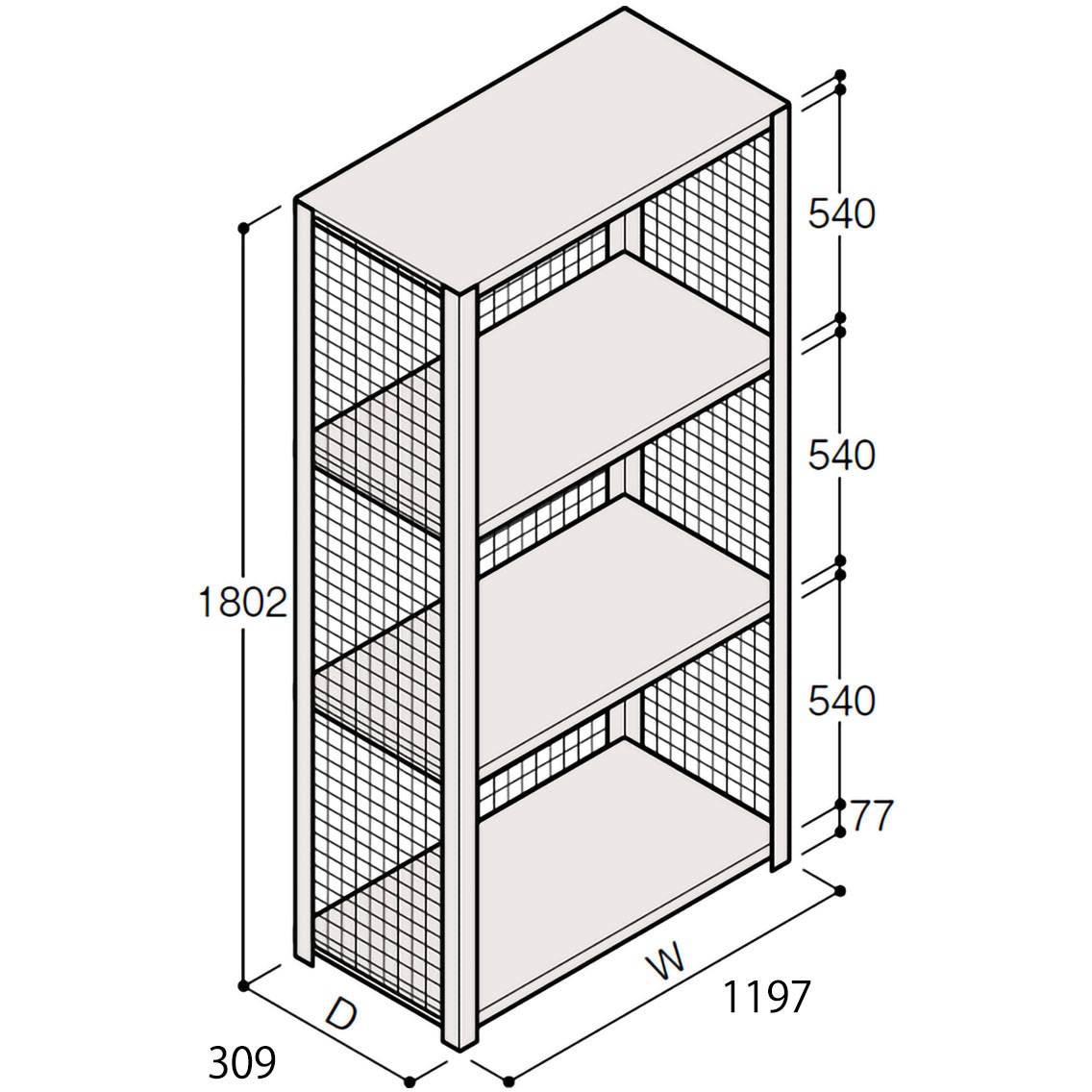 ERR-364330-W7 軽量棚ERR金網型H1800 有効棚 3段＜配送時組立サービス付＞ イトーキ 外形寸法1197×309×1802mm  ERR-364330-W7 35,737円