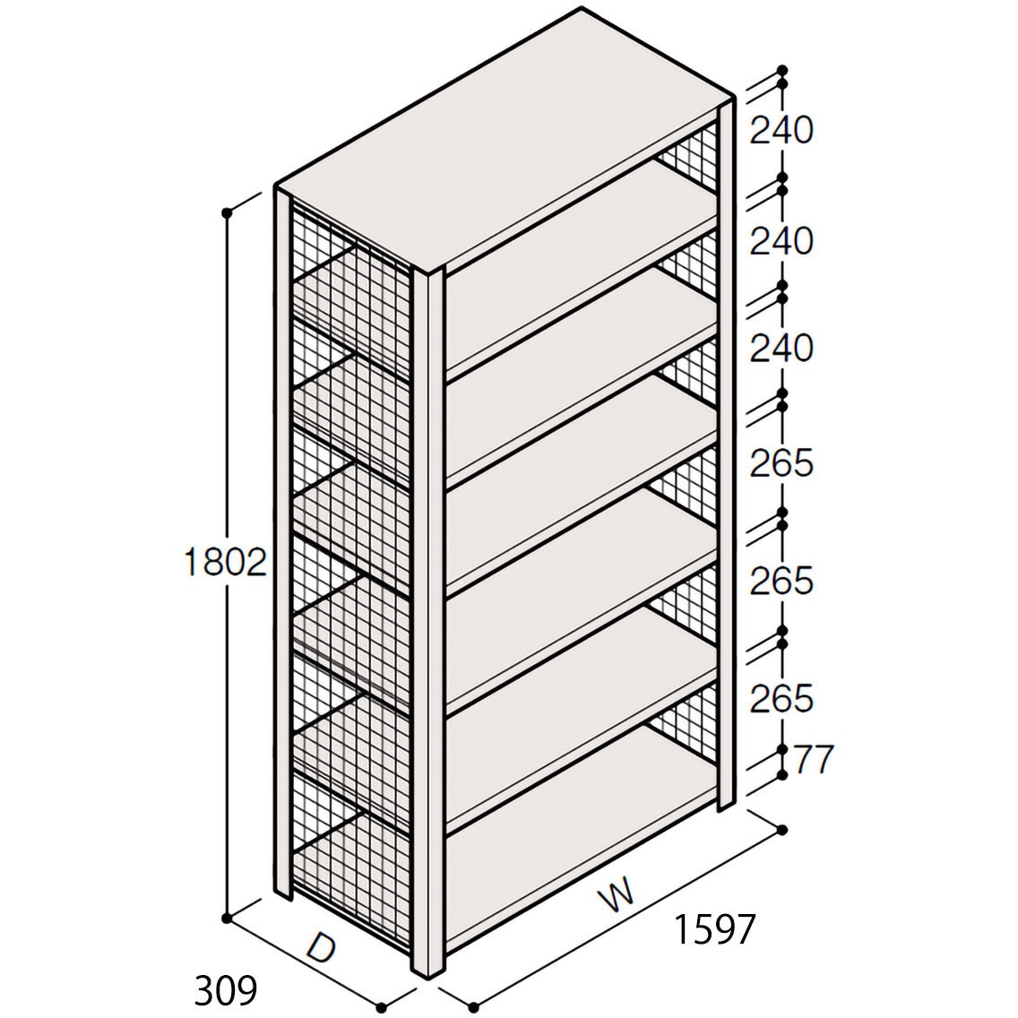 ERR-365360-W7 軽量棚ERR金網型H1800 有効棚 6段＜配送時組立サービス付＞ イトーキ 外形寸法1497×309×1802mm  ERR-365360-W7 52,188円