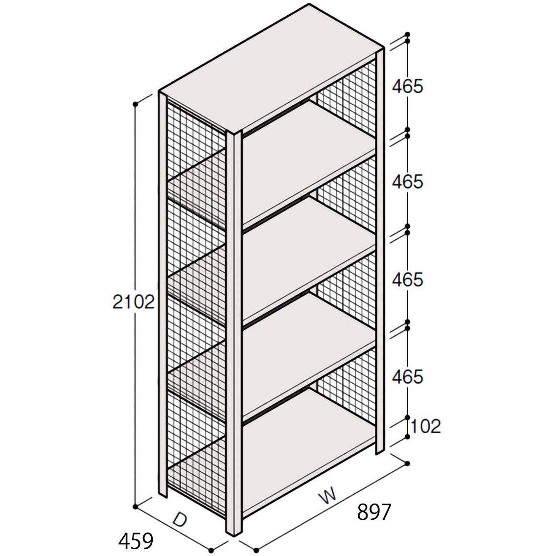 ERR-373440-W7 軽量棚ERR金網型H2100 有効棚 4段＜配送時組立サービス付＞ イトーキ 外形寸法897×459×2102mm  ERR-373440-W7