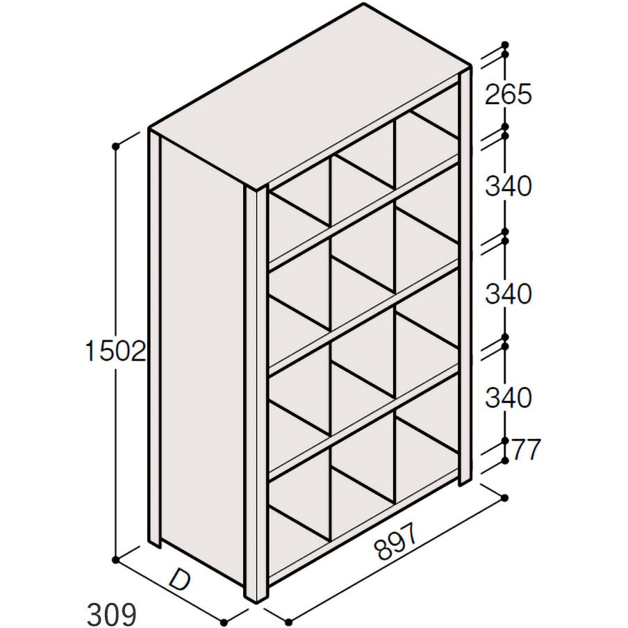 ERR-553342-W7 軽量棚ERR仕切型H1500＜配送時組立サービス付＞ イトーキ 外形寸法897×309×1502mm  ERR-553342-W7
