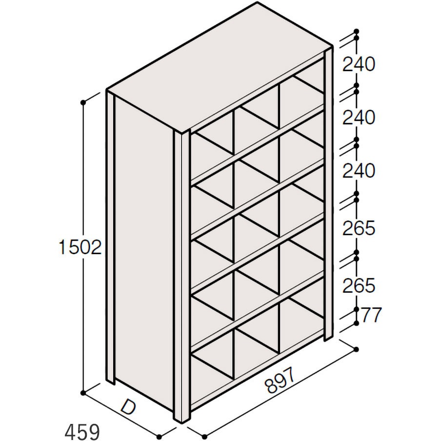 ERR-553452-W7 軽量棚ERR仕切型H1500＜配送時組立サービス付＞ イトーキ 外形寸法897×459×1502mm  ERR-553452-W7