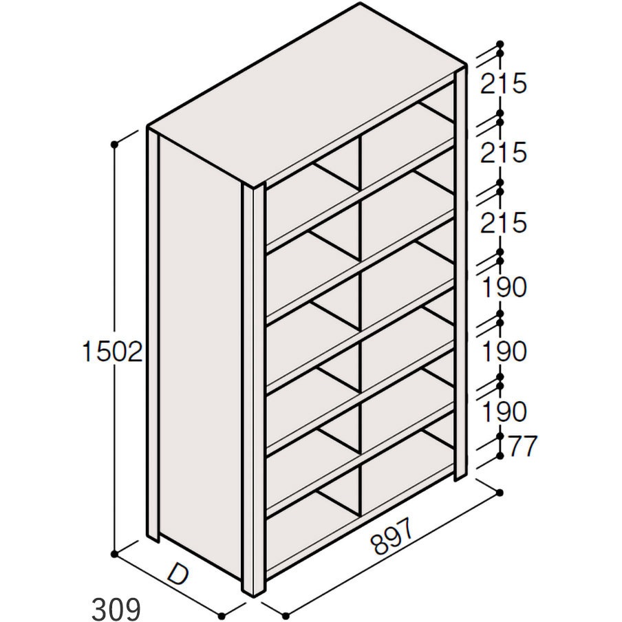 ERR-553361-W7 軽量棚ERR仕切型H1500＜配送時組立サービス付＞ イトーキ 外形寸法897×309×1502mm  ERR-553361-W7