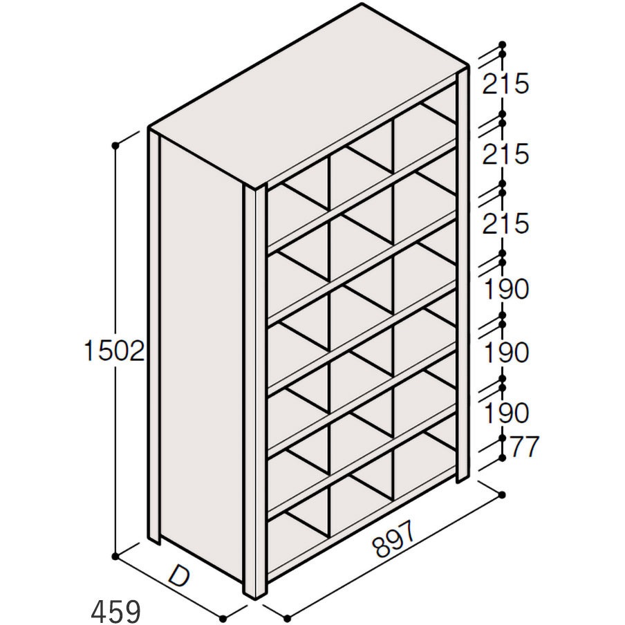 ERR-553462-W7 軽量棚ERR仕切型H1500＜配送時組立サービス付＞ イトーキ 外形寸法897×459×1502mm  ERR-553462-W7