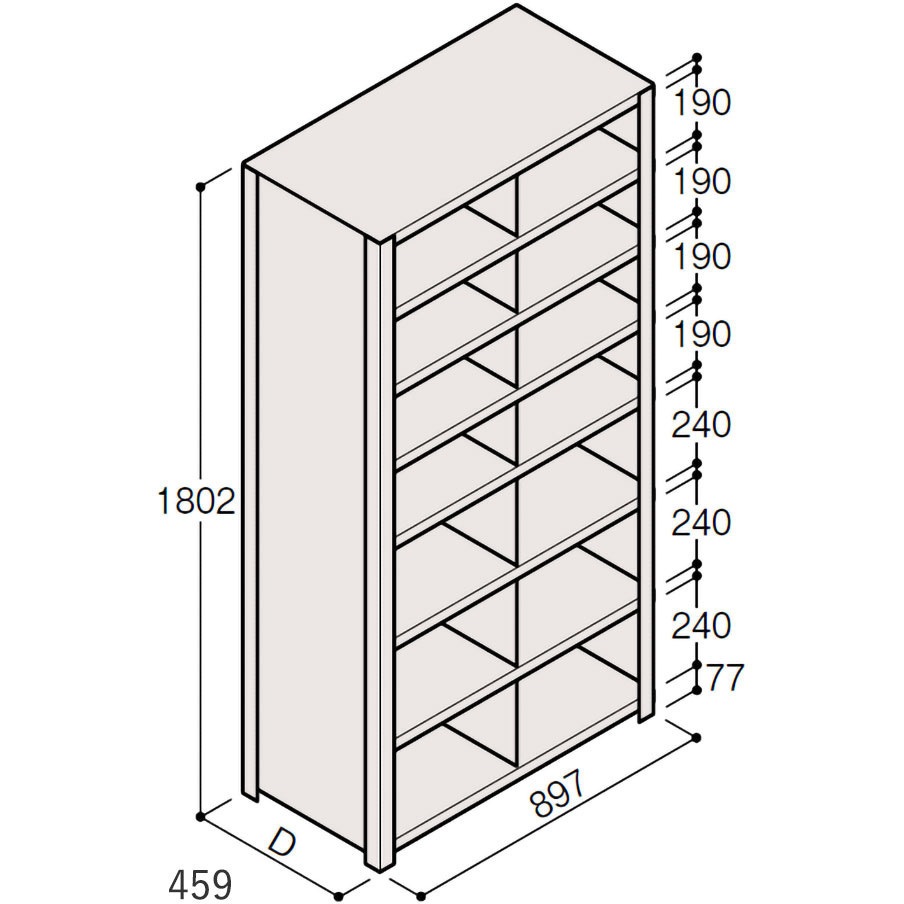 ERR-563471-W7 軽量棚ERR仕切型H1800＜配送時組立サービス付＞ イトーキ 外形寸法897×459×1802mm  ERR-563471-W7
