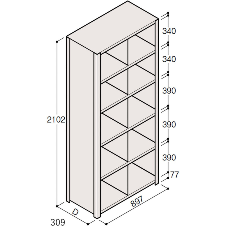 ERR-573351-W7 軽量棚ERR仕切型H2100＜配送時組立サービス付＞ イトーキ 外形寸法897×309×2102mm  ERR-573351-W7