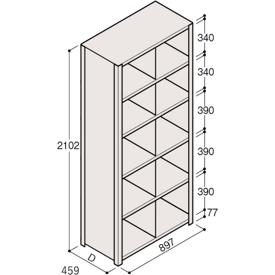 ERR-573451-W7 軽量棚ERR仕切型H2100＜配送時組立サービス付＞ イトーキ 外形寸法897×459×2102mm  ERR-573451-W7