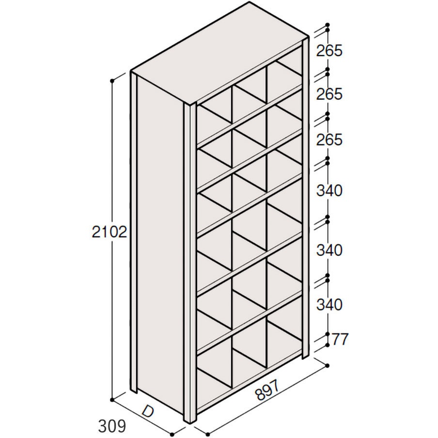 ERR-573362-W7 軽量棚ERR仕切型H2100＜配送時組立サービス付＞ イトーキ 外形寸法897×309×2102mm  ERR-573362-W7