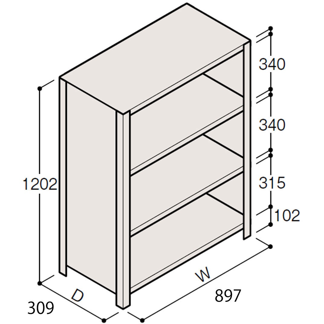 ERR-243330-W7 軽量棚ERR密閉型H1200 有効棚 3段＜配送時組立サービス付＞ イトーキ 外形寸法897×309×1202mm  ERR-243330-W7
