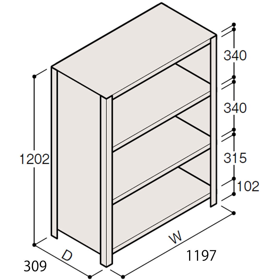 ERR-244330-W7 軽量棚ERR密閉型H1200 有効棚 3段＜配送時組立サービス付＞ イトーキ 外形寸法1197×309×1202mm  ERR-244330-W7