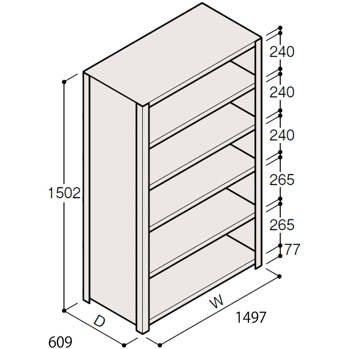 ERR-255650-W7 軽量棚ERR密閉型H1500 有効棚 5段＜配送時組立サービス付＞ イトーキ 外形寸法1497×609×1502mm  ERR-255650-W7