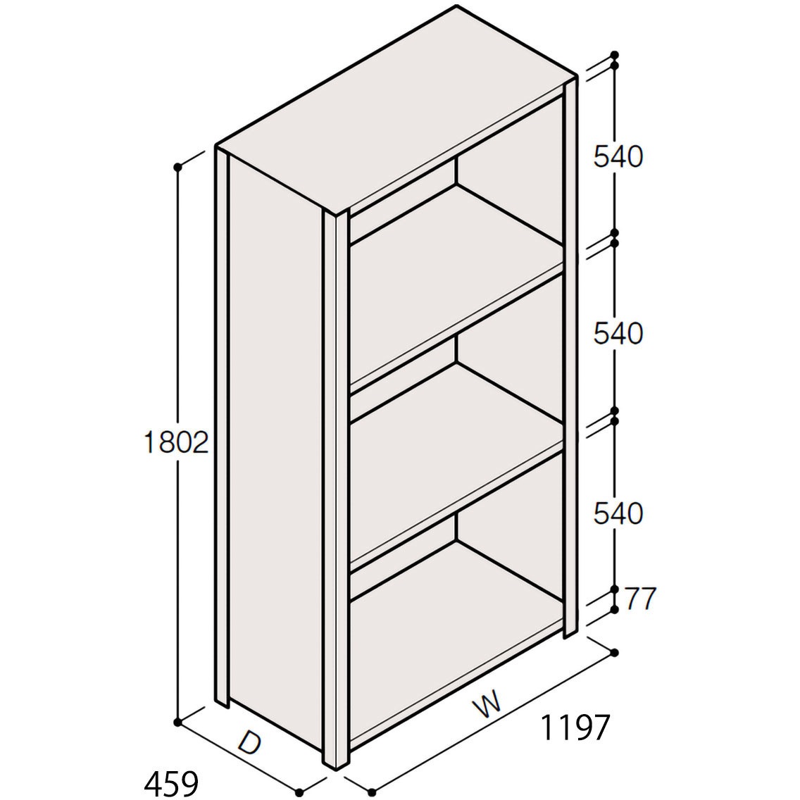 ERR-264430-W7 軽量棚ERR密閉型H1800 有効棚 3段＜配送時組立サービス付＞ イトーキ 外形寸法1197×459×1802mm  ERR-264430-W7