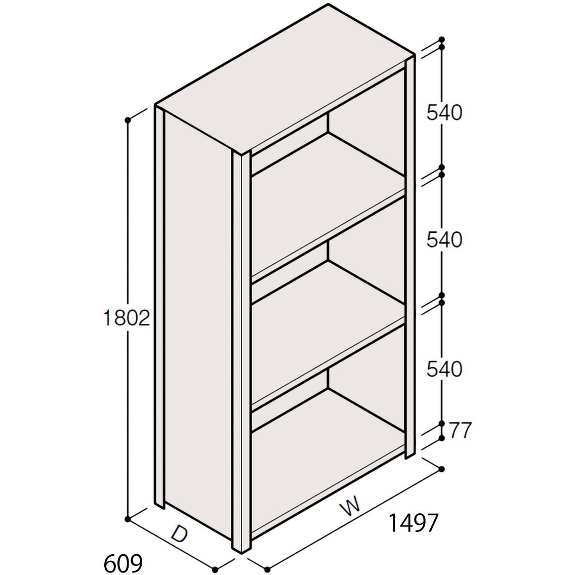 ERR-265630-W7 軽量棚ERR密閉型H1800 有効棚 3段＜配送時組立サービス付＞ イトーキ 外形寸法1497×609×1802mm  ERR-265630-W7