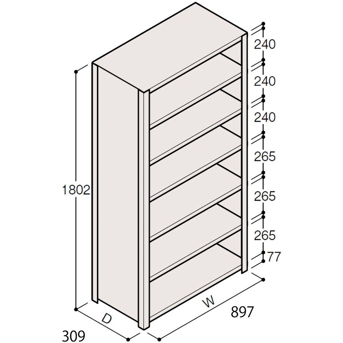 ERR-263360-W7 軽量棚ERR密閉型H1800 有効棚 6段＜配送時組立サービス付＞ イトーキ 外形寸法897×309×1802mm  ERR-263360-W7
