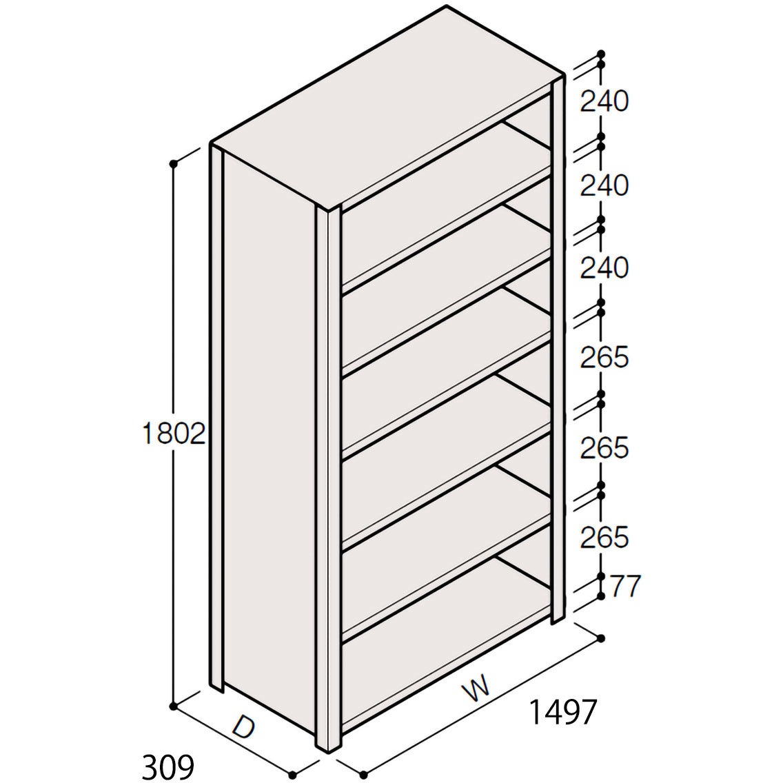 ERR-265360-W7 軽量棚ERR密閉型H1800 有効棚 6段＜配送時組立サービス付＞ イトーキ 外形寸法1497×309×1802mm  ERR-265360-W7