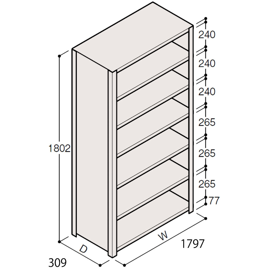 ERR-266360-W7 軽量棚ERR密閉型H1800 有効棚 6段＜配送時組立サービス付＞ イトーキ 外形寸法1797×309×1802mm  ERR-266360-W7