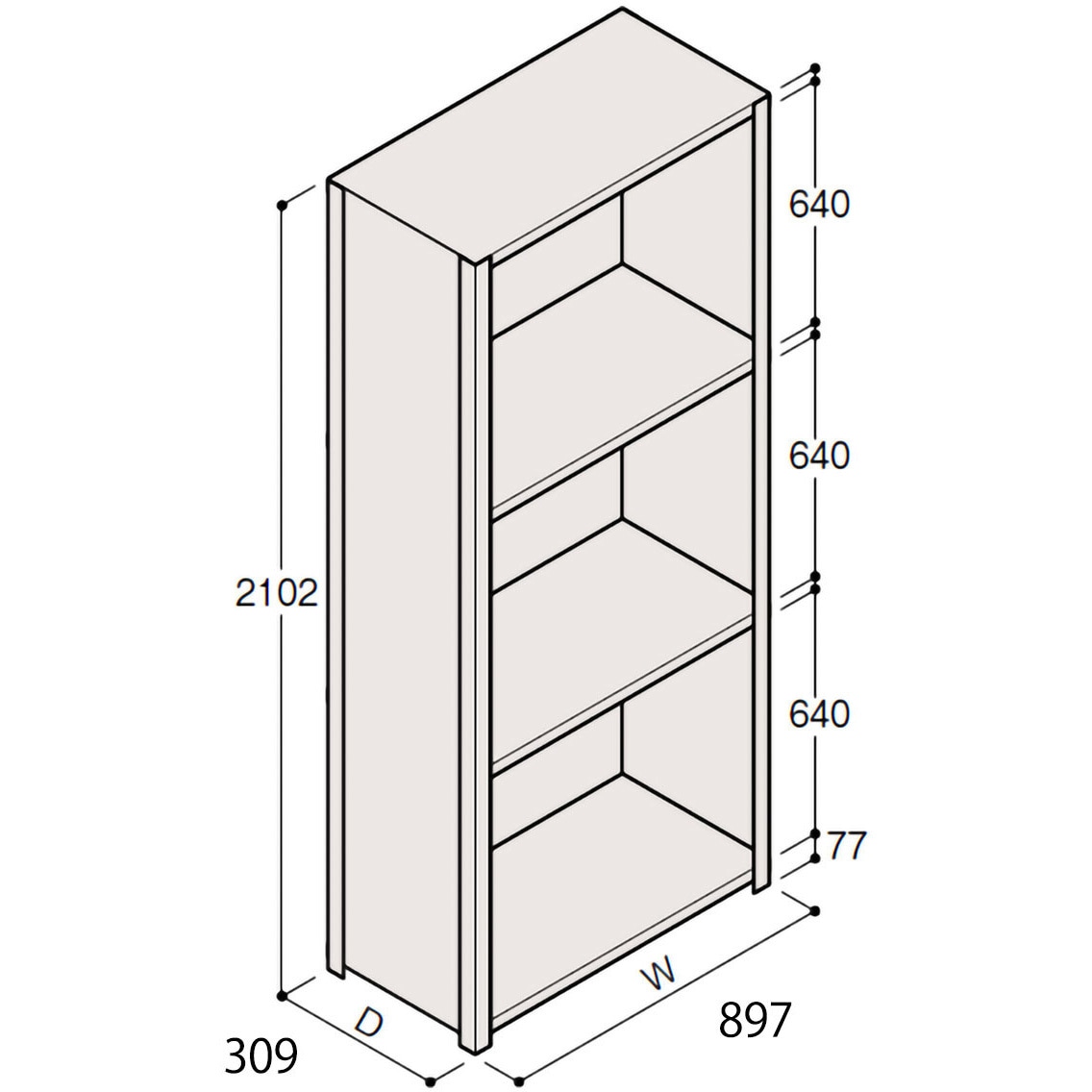 ERR-273330-W7 軽量棚ERR密閉型H2100 有効棚 3段＜配送時組立サービス付＞ イトーキ 外形寸法897×309×2102mm  ERR-273330-W7