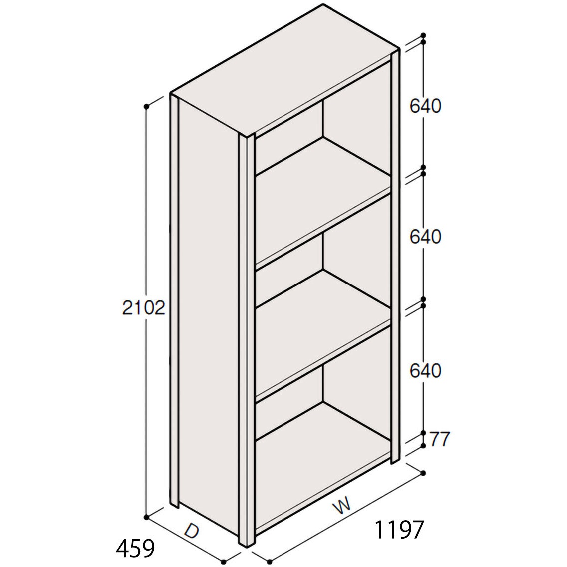 ERR-274430-W7 軽量棚ERR密閉型H2100 有効棚 3段＜配送時組立サービス付＞ イトーキ 外形寸法1197×459×2102mm  ERR-274430-W7