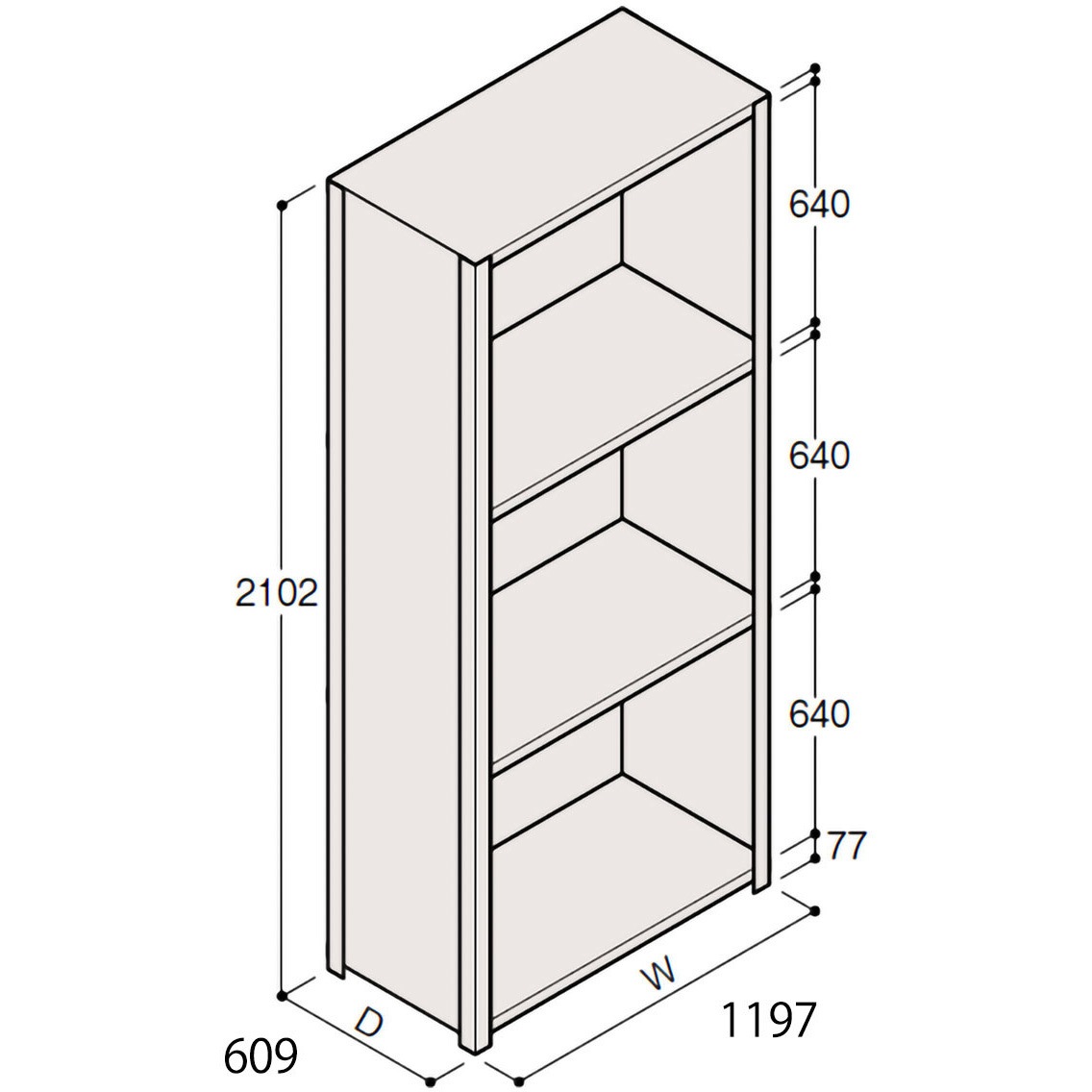 ERR-274630-W7 軽量棚ERR密閉型H2100 有効棚 3段＜配送時組立サービス付＞ イトーキ 外形寸法1197×609×2102mm  ERR-274630-W7
