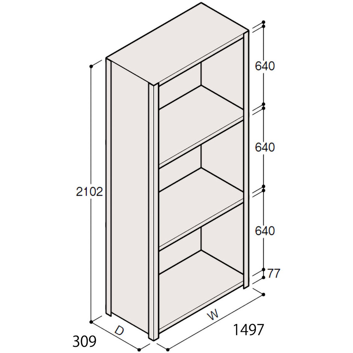 ERR-275330-W7 軽量棚ERR密閉型H2100 有効棚 3段＜配送時組立サービス付＞ イトーキ 外形寸法1497×309×2102mm  ERR-275330-W7