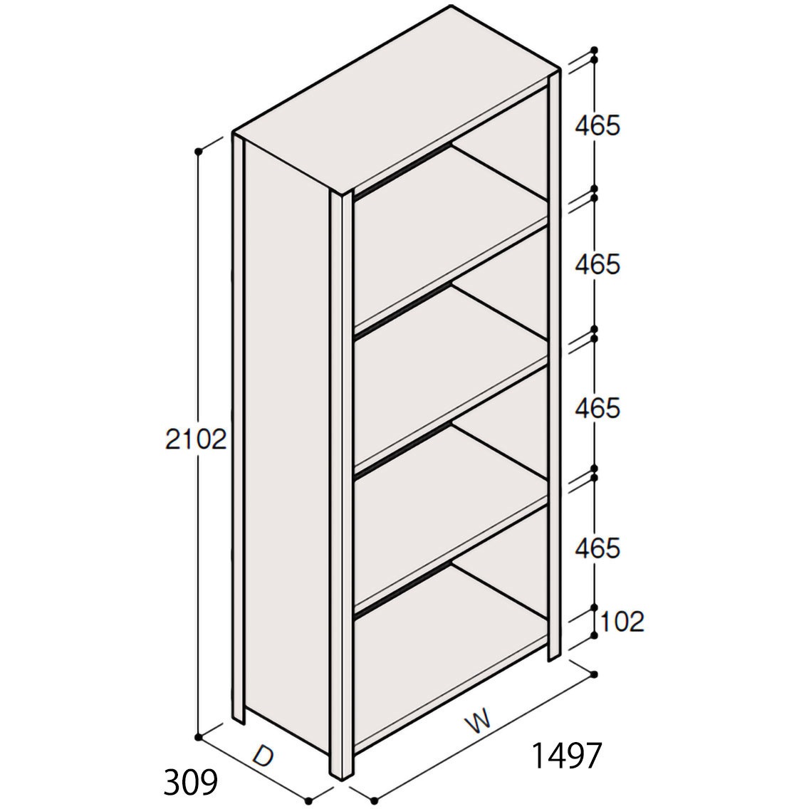 ERR-275340-W7 軽量棚ERR密閉型H2100 有効棚 4段＜配送時組立サービス付＞ イトーキ 外形寸法1497×309×2102mm  ERR-275340-W7