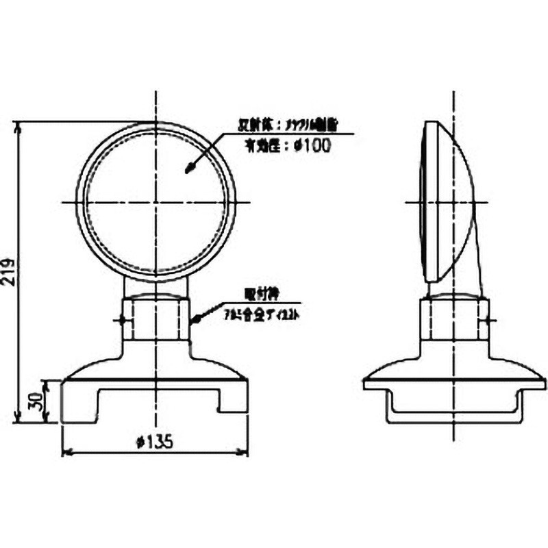 DSA-A-CP-114.3 デリネーター(支柱かぶせ取付式(Φ114.3用) Φ100レンズ 片面反射) 倉本産業 橙反射色