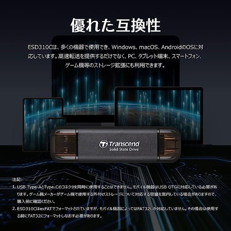 TS1TESD310C スティック型ポータブルSSD TypeA&C両対応 TRANSCEND