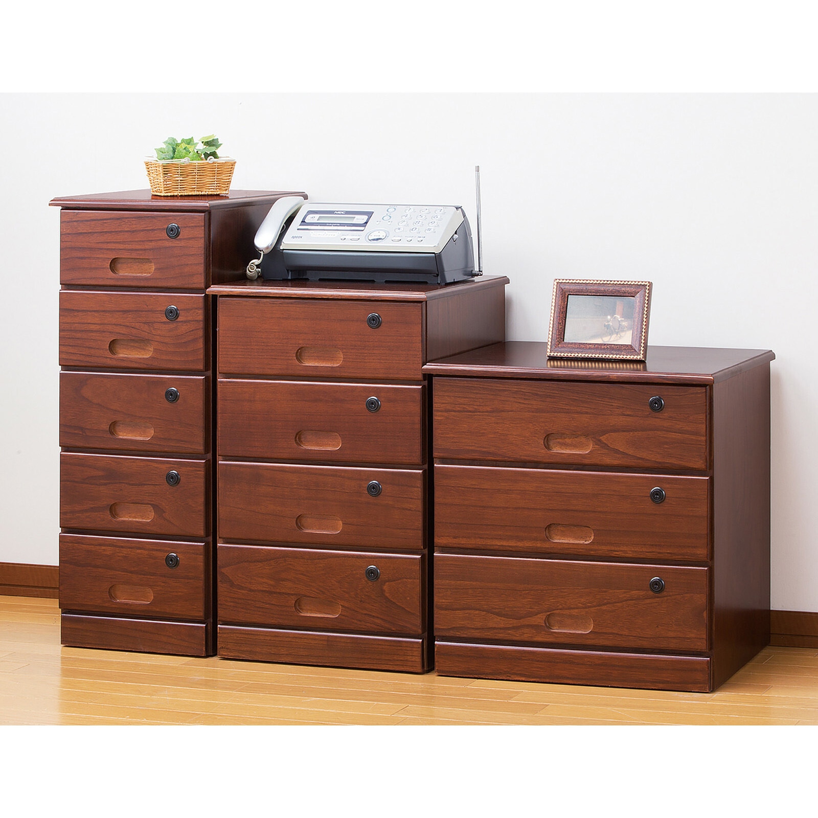 木製チェスト 4色の木目調 04199 天然木全段鍵付きシークレットチェスト ファミリー・ライフ 木目