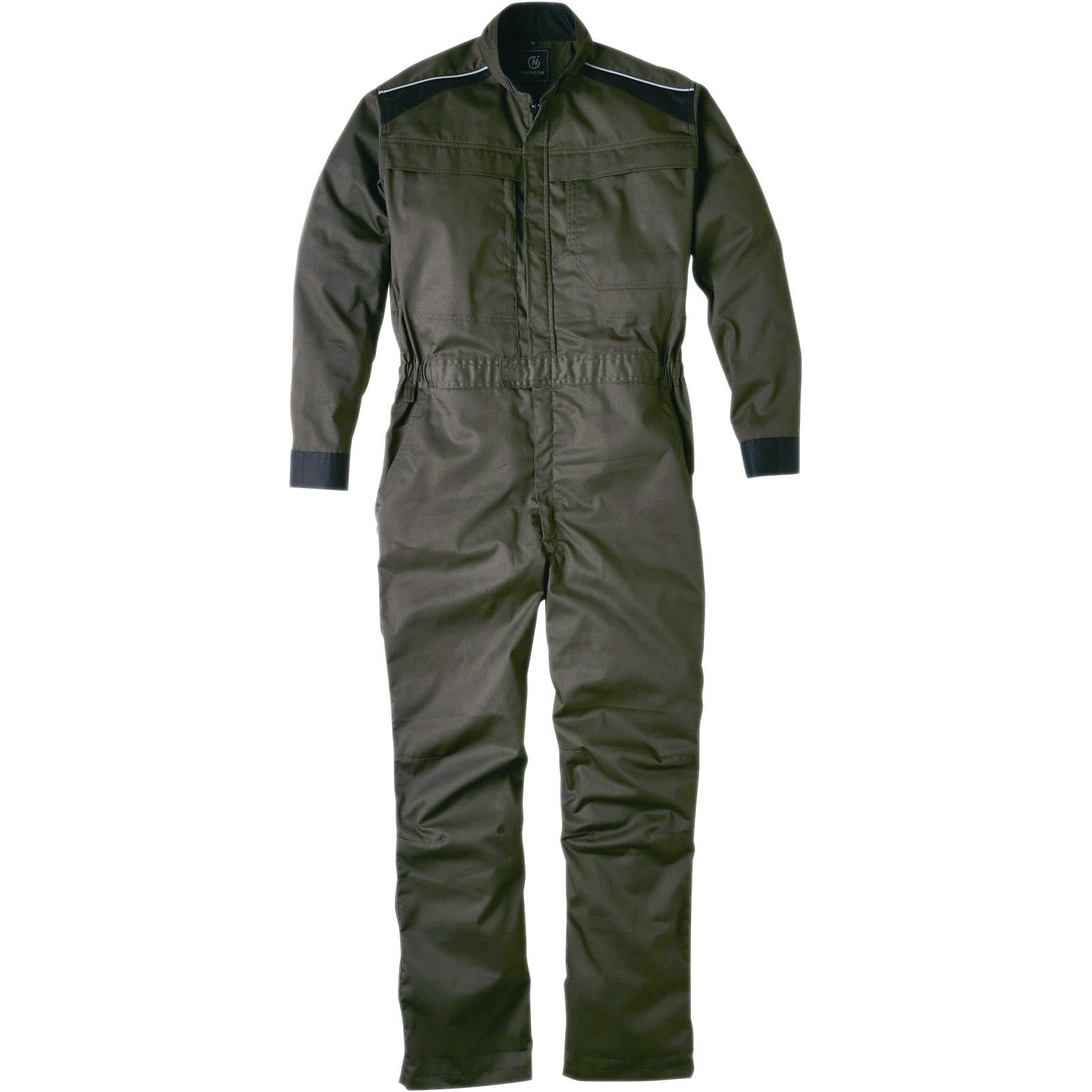 1580 1580 長袖ストレッチツナギ ROUND ONI ダークオリーブ色 着丈48cm袖丈58cm