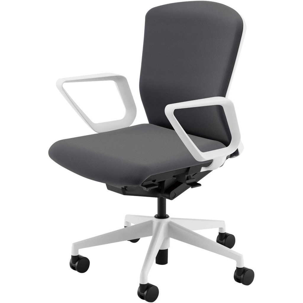 5-355-2302 Elfie(エルフィ)/ELA2_樹脂カバーバック_ホワイトフレーム_ミドルバック 内田洋行 ウレタンキャスター リング肘   5-355-2302