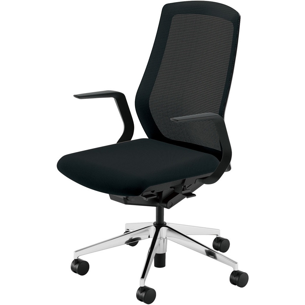 5-356-2160 Sellezza(セレッツァ)/SA_ブラックフレーム 内田洋行 ナイロンキャスター クロスメッシュ L型肘   5-356-2160