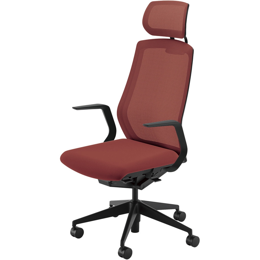 5-356-6108 Sellezza(セレッツァ)/SA_ブラックフレーム_ヘッドレスト付き 内田洋行 ナイロンキャスター クロスメッシュ L型肘   5-356-6108