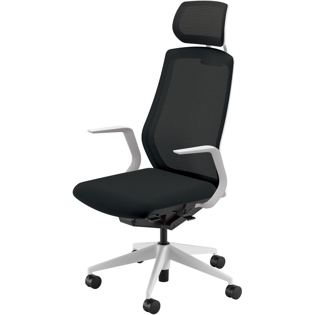 5-356-6120 Sellezza(セレッツァ)/SA_ホワイトフレーム_ヘッドレスト付き 内田洋行 ナイロンキャスター クロスメッシュ L型肘   5-356-6120