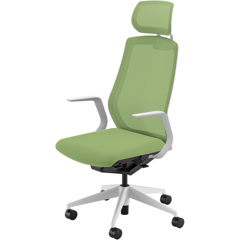 5-356-6126 Sellezza(セレッツァ)/SA_ホワイトフレーム_ヘッドレスト付き 内田洋行 ナイロンキャスター クロスメッシュ L型肘   5-356-6126