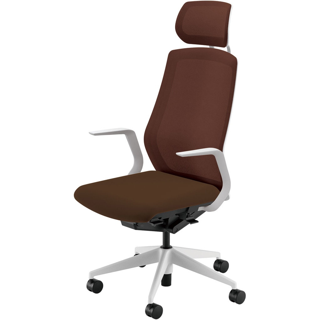 5-356-6131 Sellezza(セレッツァ)/SA_ホワイトフレーム_ヘッドレスト付き 内田洋行 ナイロンキャスター クロスメッシュ L型肘   5-356-6131