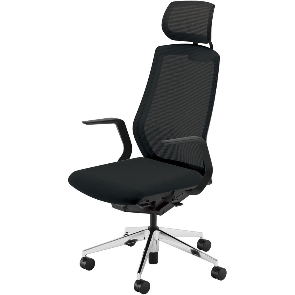 5-356-6160 Sellezza(セレッツァ)/SA_ブラックフレーム_ヘッドレスト付き 内田洋行 ナイロンキャスター クロスメッシュ L型肘   5-356-6160