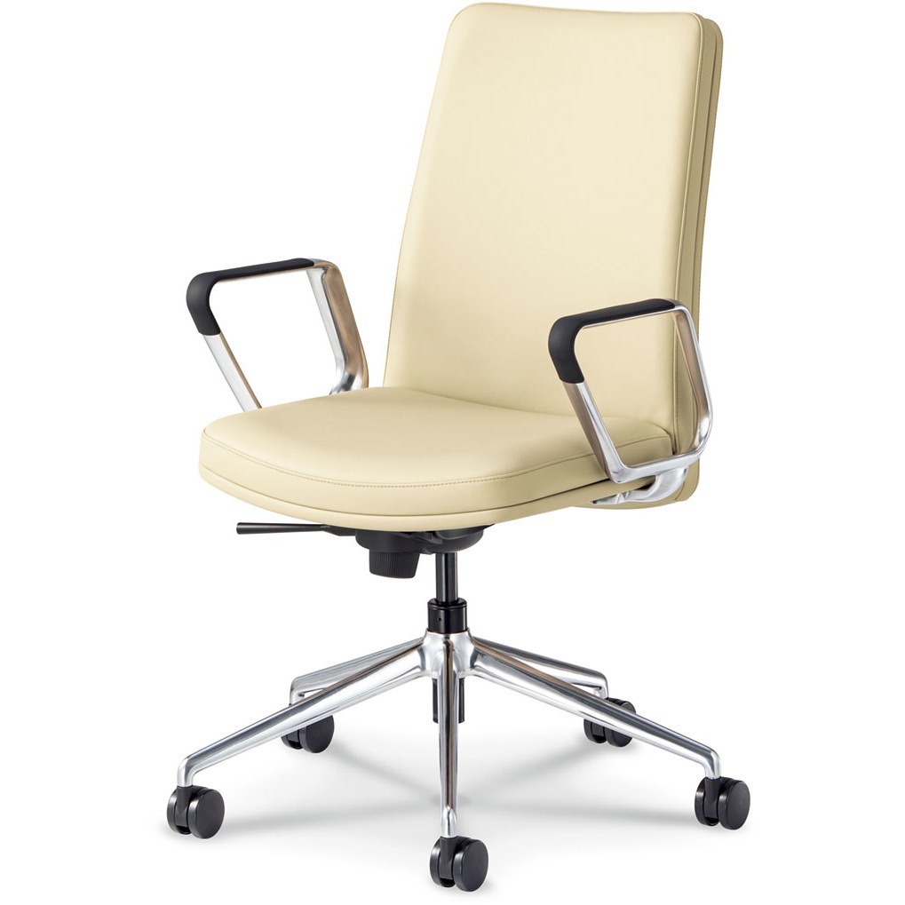 5-358-1323 ECチェア_レザー 内田洋行 ナイロンキャスター 肘掛あり   5-358-1323