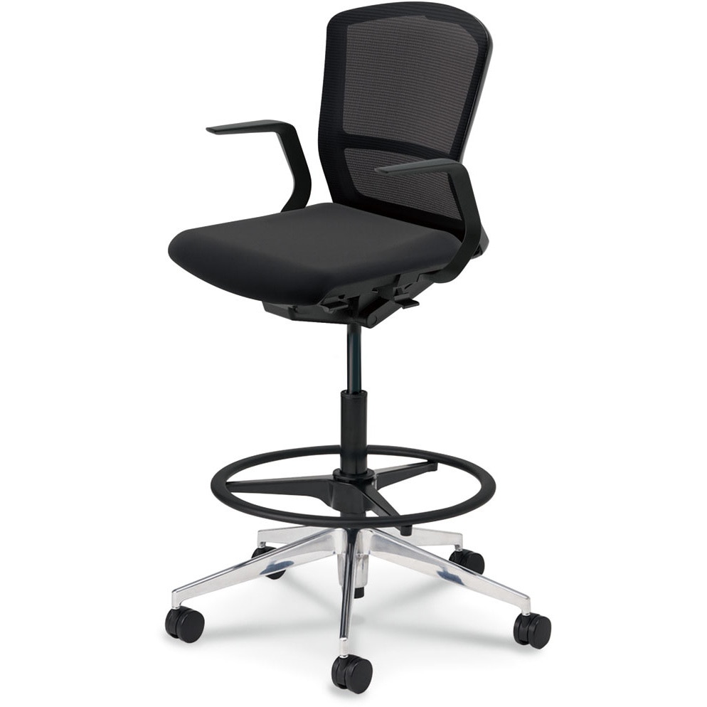 5-359-6120 Elfie(エルフィ)/ELA2_ブラックフレーム_ハイシート 内田洋行 ナイロンキャスター ミドルバック L型肘   5-359-6120