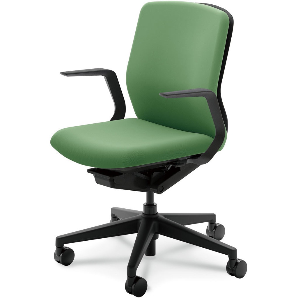 5-377-1116 KRENE(クレネチェア)/KA-100_ブラックフレーム_ミドルバック 内田洋行 ナイロンキャスター L型肘   5-377-1116