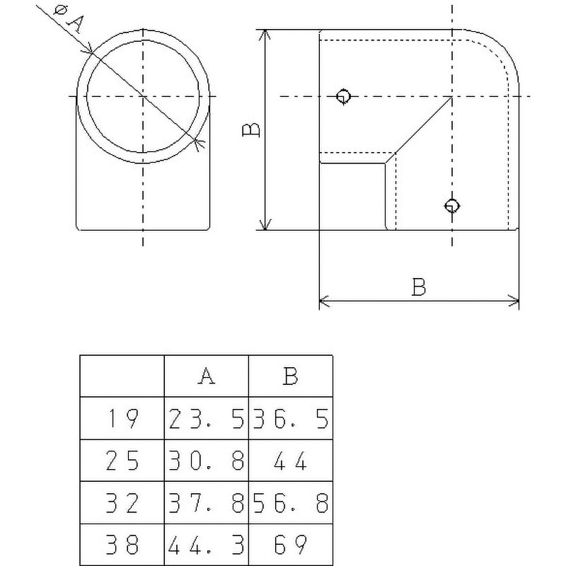 32mm DC クロームエルボ 回転止ネジ付 フジテック・ジャパン 呼び寸法