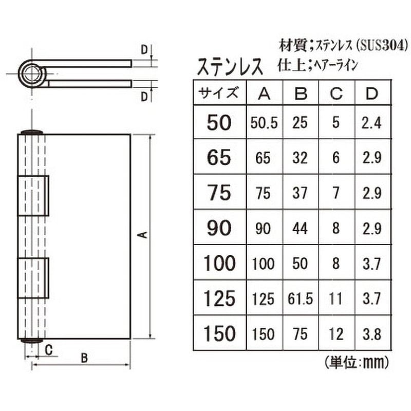 75mm ステンレス溶接丁番 フジテック・ジャパン ヘアライン仕上 - 【通販モノタロウ】