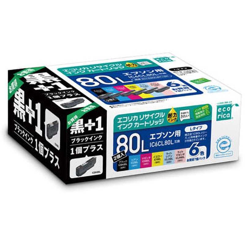 ECI-E80L6P+BK リサイクルインク エプソン対応 IC80互換 エコリカ メーカー純正品番IC6CL80L+ICBK80L  1セット