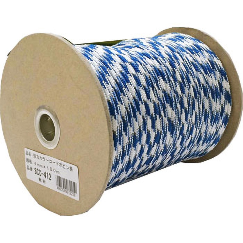SCC-412 強力カラーコード ボビン巻 ユタカメイク 袋入 種類24打(ナイロン芯入り) 青×白色 太さ4mm  SCC-412