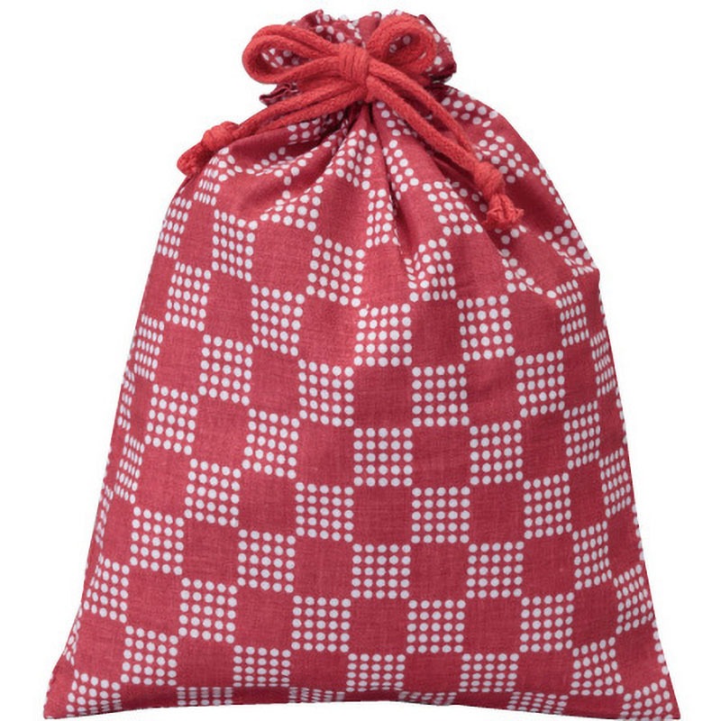 SW2126-3R 和風柄巾着 大 市松柄 三和 レッド色  1箱(50枚×10袋) SW2126-3R