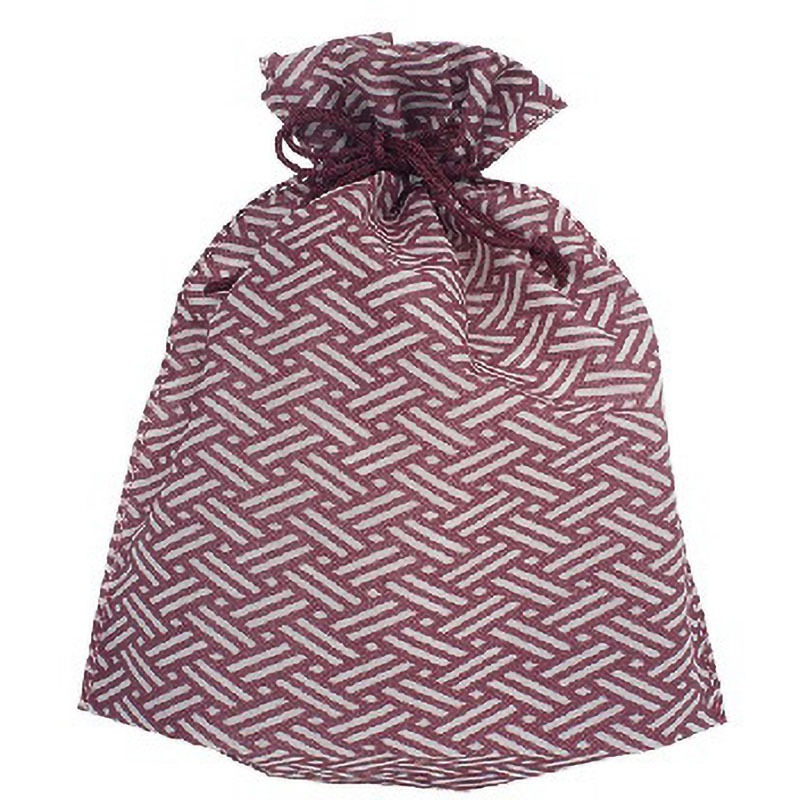 SW2528HIGA-WR 不織布巾着檜垣柄 三和 ワインレッド色  1箱(50枚×20袋) SW2528HIGA-WR