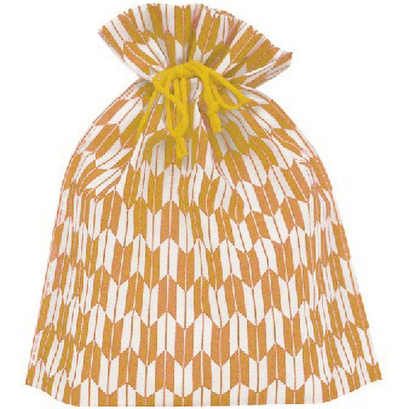 SW2528YA-MS 不織布巾着矢絣柄 三和 マスタード色  1箱(50枚×20袋) SW2528YA-MS