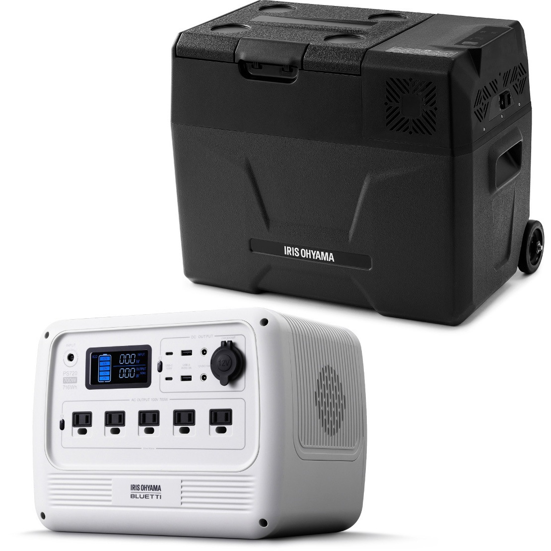 IPD-4A-B+PS720AA-W 【お得なセット品】ポータブル冷蔵冷凍庫+ポータブル電源(700W) アイリスオーヤマ 容量40L