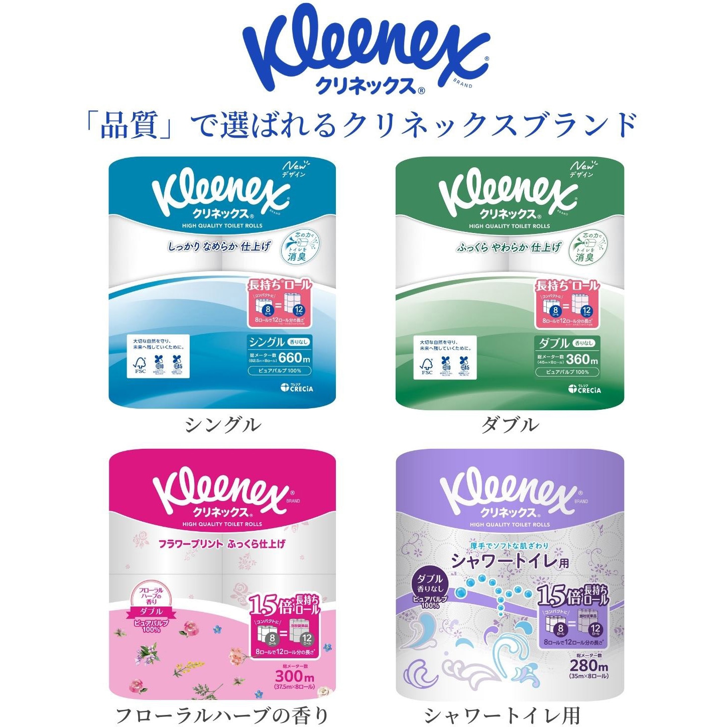 18276×8 クリネックス トイレットペーパー 長持ちロール 日本製紙