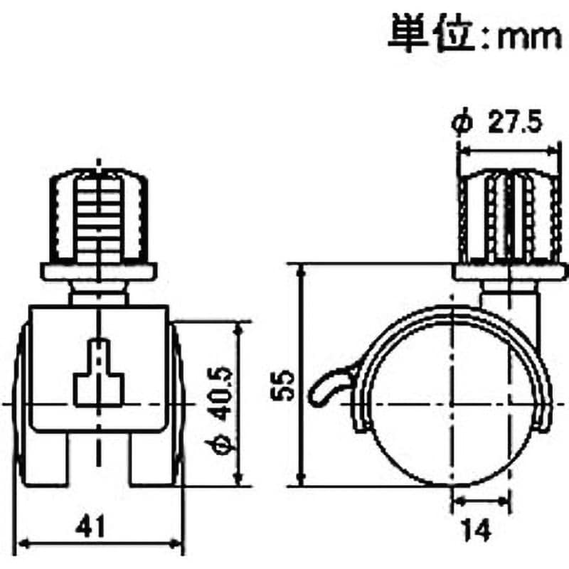 JC-40SA ST プラスチック製パイプキャスター 1個 矢崎化工