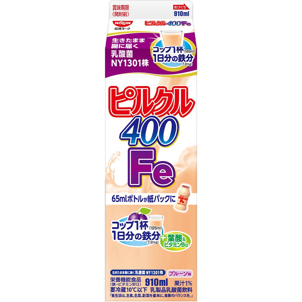 冷蔵]ピルクル400鉄分 1セット(910mL×6本) 日清ヨーク 【通販モノタロウ】