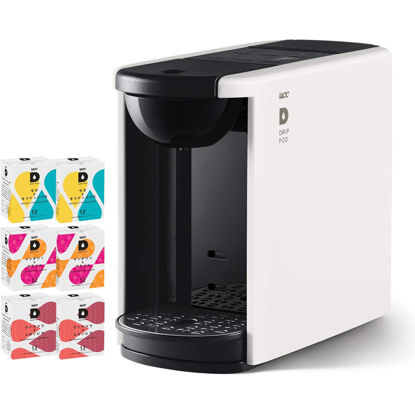 DP3(W)+アソートBOX 6箱 産地の味わいを楽しむセット カプセル式コーヒーメーカー ドリップポッド DRIP POD 選べるアソートセット UCC(上島珈琲) ホワイト色 産地の味わいを楽しむセットタイプ